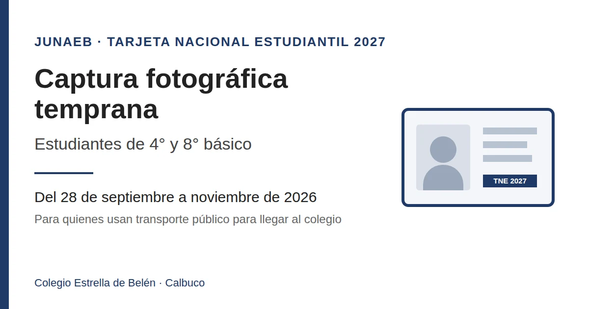 Imagen de: Tarjeta Nacional Estudiantil 2027: captura fotográfica temprana para 4° y 8° básico